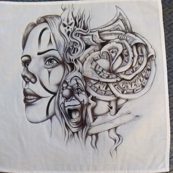 Prison art hanky "rose" 14" x 14" hanky drawn on with ink pen by Idaho i… - Picture 6 of 6